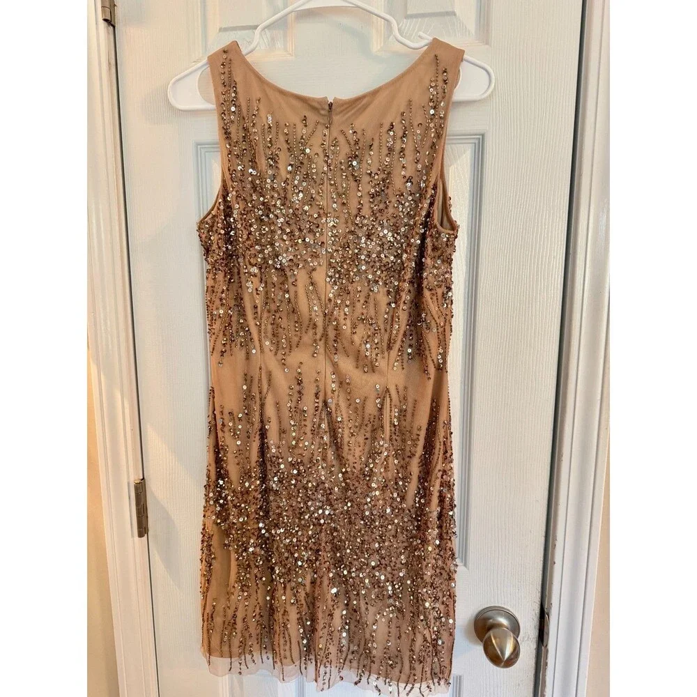 Adrianna Papell Sz 10 NWT Rose Gold Beaded Sequin Cocktail Dress Gatsby Art Deco - Picture 2 of 7